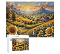 Puzzle for Adults 500 PCS Sunflower Field Sunset Landscape Puzzle for Adults Brain Teaser Game Difficult Challenge for Is Ideal As A Gift 500 PCS