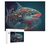 Puzzle for Adults 500 PCS Whale Shark in A Sea of Colorful Fish Puzzle for Adults Brain Teaser Game Difficult Challenge for Is Ideal As A Gift 500 PCS