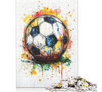 Puzzle for Adults 500 Piece Jigsaw Puzzle Soccer Ball Splash Art Jigsaw Puzzles for Adults Kids Wooden Jigsaw Learning Educational Toy 500pcs (52x38cm)