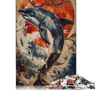Puzzle for Adults 500 Piece Jigsaw Puzzle Watercolor Dolphin Animal Jigsaw Puzzles for Adults Kids Wooden Jigsaw Learning Educational Toy 500pcs (52x38cm)