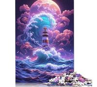 Puzzle for Adults 500 Pieces A Lighthouse in The Surf Jigsaw Puzzles for Adults Jigsaw Puzzle for Teens Puzzle Game Toy Gift 500pcs (52x38cm)