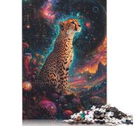 Puzzle for Adults 500 Pieces Cheetah in Space Cosmic Neon Jigsaw Puzzles for Adults Jigsaw Puzzle for Teens Puzzle Game Toy Gift 500pcs (52x38cm)