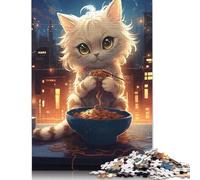 Puzzle for Adults 500 Pieces Cute Cat Eating Spaghettii Jigsaw Puzzles for Adults Jigsaw Puzzle for Teens Puzzle Game Toy Gift 500pcs (52x38cm)