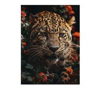Puzzle for Adults 52x38cm/1000pcs Leopard Close-Up Amidst Flowers Jigsaw Puzzle Fun Games Wall Decoration Unique Gifts for Birthday And Christmas 52x38cm/1000pcs
