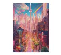 Puzzle for Adults 52x38cm/1000pcs Neon Cityscape with Rainbow Puzzle for Adults Brain Teaser Game Difficult Challenge for Is Ideal As A Gift 52x38cm/1000pcs