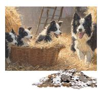 Puzzle for Adults And Teenagers Border Collie Puppies in Basket 500 Piece Jigsaw Puzzles Wooden Puzzles Creative Puzzles Jigsaw Learning Educational Toy 500pcs (52x38cm)