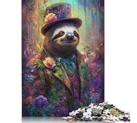 Puzzle for Adults And Teenagers Enchanted Sloth in Floral Fantasy 500 Piece Jigsaw Puzzles Wooden Puzzles Creative Puzzles Jigsaw Learning Educational Toy 500pcs (52x38cm)