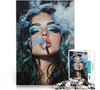 Puzzle for Adults and teenagers1000 Pieces Beautiful woman smoking Made of cardboard Suitable for people aged 14 and above for educational game challenge toy Gift for birthdays。size:38x52cm