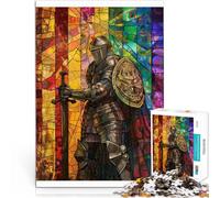 Puzzle for Adults and teenagers1000 Pieces Knight stained glass Made of cardboard，for ages 14 and over For Family Fun & Game Night Difficult Hard Gifts for Women Men 。size：26x38cm/10.24x14.96inch