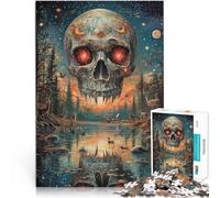 Puzzle for Adults and teenagers1000 Pieces Skull with glowing eyes Made of cardboard Suitable for people aged 14 and above Challenging To Complete But Fun And Humorous Great Gift。size:26x38cm