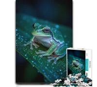 Puzzle for Adults Green Tree Frog on Leaf with Dewdrops 1000pcs (70x50cm) | A traditional jigsaw format during family time for relaxed downtime.