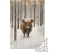 Puzzle for Adults Highland Cattle 500 Piece Puzzle Wooden Jigsaw Puzzle Puzzles for 18 Year Olds Christmas Birthday Gift 500pcs (52x38cm)