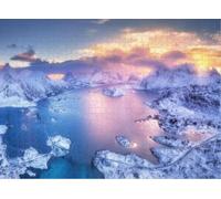 Puzzle for Adults Jigsaw Puzzles Hard Challenging Difficult Family Cool Large Aerial View Blue sea Snowy Islands Mountains Sky Pink Clouds at Sunset Puzzles for Adults_1000pcs