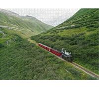Puzzle for Adults Jigsaw Puzzles Hard Challenging Difficult Family Cool Large Aerial View steam Train Passing Alpine Meadow Swiss Alps Puzzles for Adults_500pcs