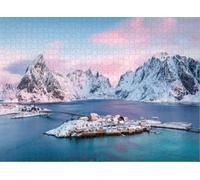 Puzzle for Adults Jigsaw Puzzles Hard Challenging Difficult Family Cool Large Panoramic View to Sakrisøya Island Mountains at Sunrise Lofoten Island Puzzles for Adults_1000pcs