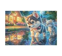Puzzle for Hobby Enthusiasts Husky Cub Reflection Flower Forest Wildlife 1000 Pieces Fun Engaging And Perfect for Family 1000 PCS（75x50cm）