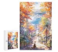 Puzzle for Teenagers 1000 PCS Autumn Cityscape with Cat Jigsaw Puzzles for Adults Pattern Assembly Fun Activities at Home Challenging Game Toys 1000 PCS