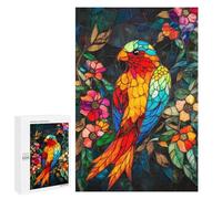 Puzzle for Teenagers 1000 PCS Rainbow Parrot Stained Glass Panel Jigsaw Puzzles for Adults Pattern Assembly Fun Activities at Home Challenging Game Toys 1000 PCS