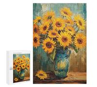 Puzzle for Teenagers 1000 PCS Sunflower Bouquet in Blue Vase-3 Jigsaw Puzzles for Adults Pattern Assembly Fun Activities at Home Challenging Game Toys 1000 PCS