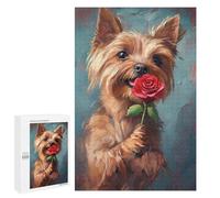 Puzzle for Teenagers 1000 PCS Yorkie with Rose Painting Jigsaw Puzzles for Adults Pattern Assembly Fun Activities at Home Challenging Game Toys 1000 PCS