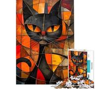 Puzzle for Teenagers 1000 Pieces Abstract Black Cat Painting AntiStress Brain Challenge Soft Touch Smooth Finish Heartwarming Birthday Pick (Size 38x26cm)