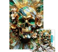 Puzzle for Teenagers 1000 Pieces Abstract Floral Gold Skull AntiStress Brain Challenge Soft Touch Smooth Finish Heartwarming Birthday Pick (Size 50x75cm)