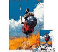 Puzzle for Teenagers 1000 Pieces African Warrior with Spear And Shield Toy Wall Decor Great Gift for Games Relaxing Games Artists Collection, Fine Art Size 38x26cm