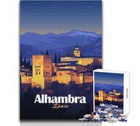 Puzzle for Teenagers 1000 Pieces Alhambra, Spain at Night Challenging Game Toys Learning Educational Anti-Stress Toys Size 38x26cm
