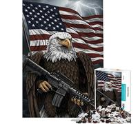 Puzzle for Teenagers 1000 Pieces American Eagle Rifle Flag Help The Brain Exercise Pattern Assembly Toy Wall Decor for And 14 Years And over (38X26CM)