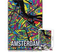 Puzzle for Teenagers 1000 Pieces Amsterdam Pop Art City Map Art Challenging Game Toys Learning Educational Anti-Stress Toys Size 38x26cm