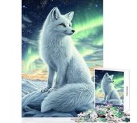 Puzzle for Teenagers 1000 Pieces Arctic Fox Under Aurora Borealis Jigsaw Puzzles for Teenagers Analysis And Logic Parent-child Interaction Birthday Present, Gifts, (38x52cm)