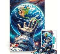 Puzzle for Teenagers 1000 Pieces Astronaut Reaching Earth Space Premium Cut Fun Smart Play Gift Easy Time Play Christmas Art Piece (38x26cm)