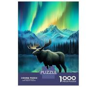 Puzzle for Teenagers 1000 Pieces Aurora Stag Deer Northern Teenager Puzzles Brain Teaser Game Precision Cutting Unique Birthday And Gifts 38x26cm/1000pcs
