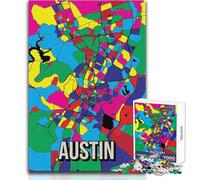 Puzzle for Teenagers 1000 Pieces Austin Colorful City Map Challenging Game Toys Learning Educational Anti-Stress Toys Size 50x75cm