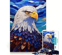 Puzzle for Teenagers 1000 Pieces Bald Eagle Stained Glass Premium Cut Fun Smart Play Gift Easy Time Play Christmas Art Piece (38x52cm)