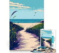 Puzzle for Teenagers 1000 Pieces Beach Path Minimalist Flawless Fit Art Cognitive Play Gift Slow Game Play Xmas Art Gift (38x26cm)