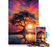 Puzzle for Teenagers 1000 Pieces Beautiful Tree Sunset Clean Cut Piece Smart Play Gift Free Time Game Xmas Scene Art (38x52cm)