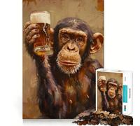 Puzzle for Teenagers 1000 Pieces Beer Drinker Monkey Clean Cut Piece Smart Play Gift Free Time Game Xmas Scene Art (50x75cm)