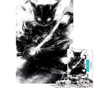 Puzzle for Teenagers 1000 Pieces Black Abyssinian Cat Samurai Animal Help The Brain Exercise Pattern Assembly Toy Wall Decor for And 14 Years And over (38X26CM)