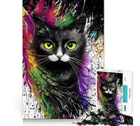 Puzzle for Teenagers 1000 Pieces Black Cat Animal Painted Flawless Fit Art Cognitive Play Gift Slow Game Play Xmas Art Gift (38x26cm)