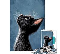Puzzle for Teenagers 1000 Pieces Black Cat Looking Up Educational Challenge Precision Cutting Practical Game for 14+ Puzzle Game Offered (50x75cm)