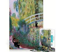 Puzzle for Teenagers 1000 Pieces BLACK Cat Monet WaterLily Exact Edge Art, Focus Game Gift, Cozy Time Game, Xmas Scene Art (50x75cm)