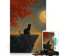 Puzzle for Teenagers 1000 Pieces Black Cat Under Full Moon Premium Edge Art, Mental Focus Game, Downtime Play Fun, Xmas Art Gift (50x75cm)