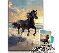 Puzzle for Teenagers 1000 Pieces Black Horse Freedom by The Sea Educational Games But Fun And Humorous Art Work Gift (size 50x75cm)