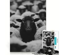 Puzzle for Teenagers 1000 Pieces Black Sheep Among White Exact Edge Art, Focus Game Gift, Cozy Time Game, Xmas Scene Art (50x75cm)