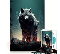 Puzzle for Teenagers 1000 Pieces Black Wolf Exact Edge Art, Focus Game Gift, Cozy Time Game, Xmas Scene Art (38x26cm)