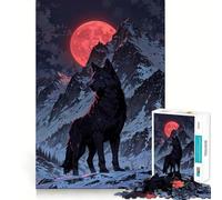 Puzzle for Teenagers 1000 Pieces Blood Moon Alpha︰ Wolf Mountain King Exact Edge Art, Focus Game Gift, Cozy Time Game, Xmas Scene Art (38x52cm)