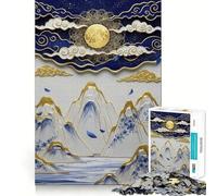 Puzzle for Teenagers 1000 Pieces Blue And Gold Mountain Landscape Exact Edge Art, Focus Game Gift, Cozy Time Game, Xmas Scene Art (38x26cm)