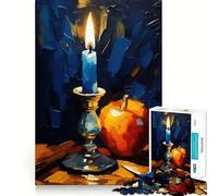 Puzzle for Teenagers 1000 Pieces Blue Candle And Apple Still Life Exact Edge Art, Focus Game Gift, Cozy Time Game, Xmas Scene Art (38x52cm)