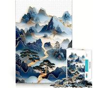 Puzzle for Teenagers 1000 Pieces Blue ﹨uamp; Gold Mountain Landscape Exact Edge Art, Focus Game Gift, Cozy Time Game, Xmas Scene Art (50x75cm)